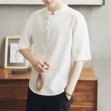 中国风男装亚麻短袖t恤夏季男士棉麻套装衣服中式盘扣体恤上衣