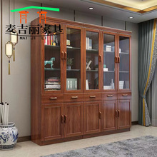 新中式实木胡桃木书柜自由组合带门组装书橱书房家具书架置物柜