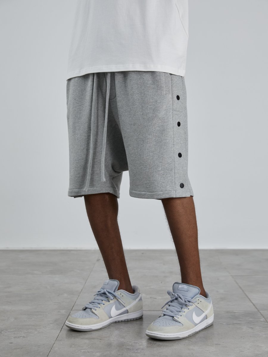 肌肉健身高街纯棉fog风排扣运动纽扣五分裤侧开灰色纯色男女短裤