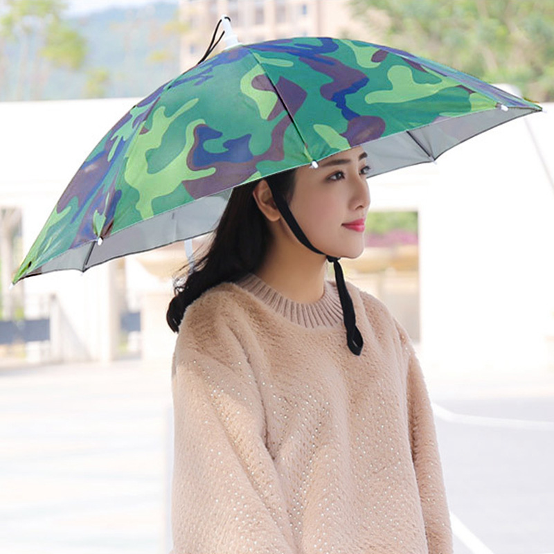 双层防风防雨钓鱼伞帽头戴式雨伞折叠头顶雨伞帽户外遮阳垂钓