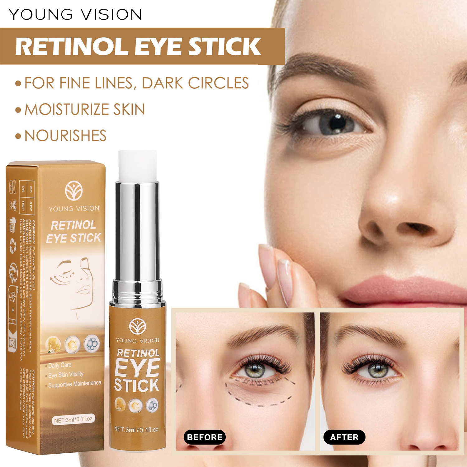 Young Vision Retinol Eye Cream Stick Delicate Eye Fading Eye Bags Dark Circles Eye Lines Bu Water Moisturizing