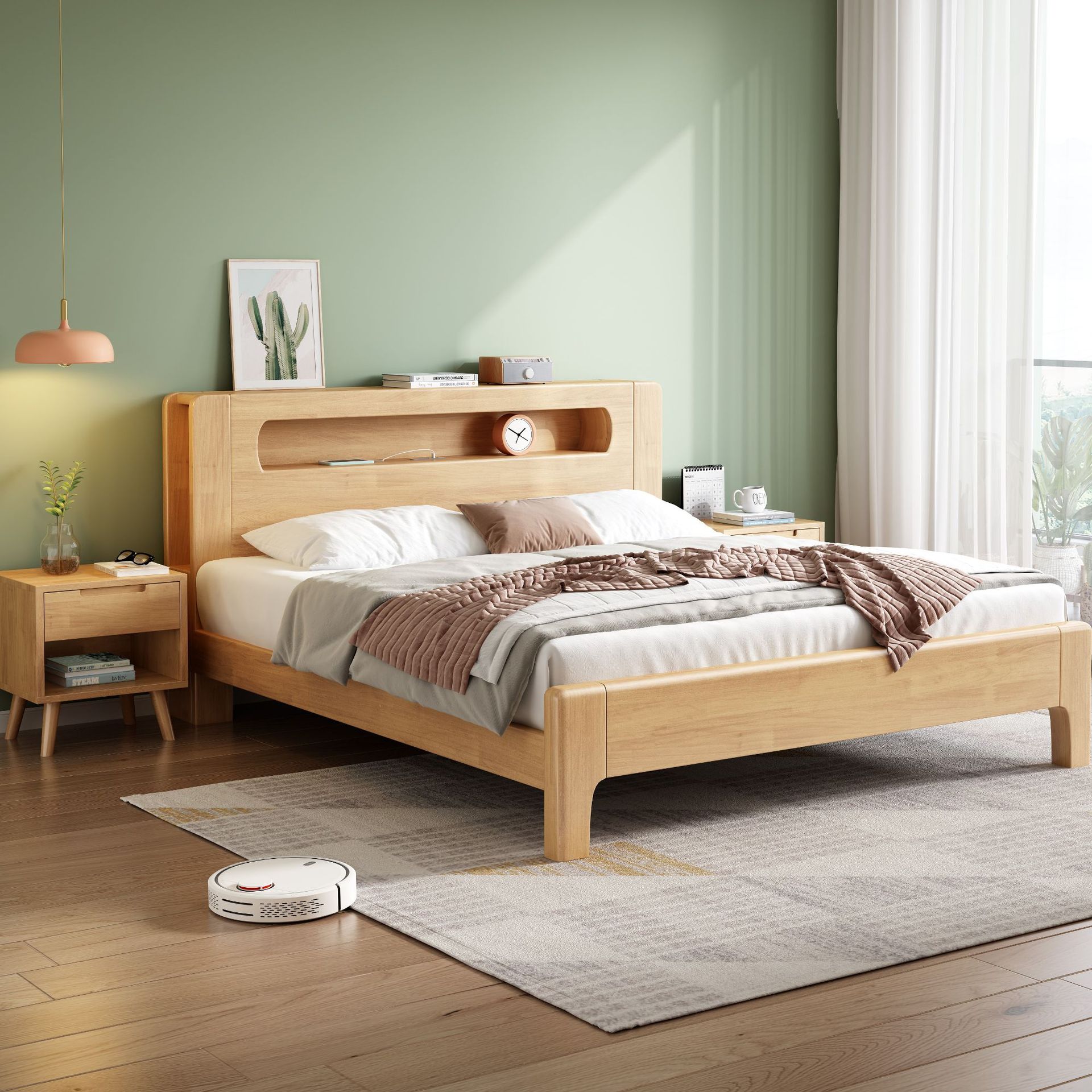 北欧实木床双人床1.8米主卧床现代简约1.5原木日式婚床气压储物床