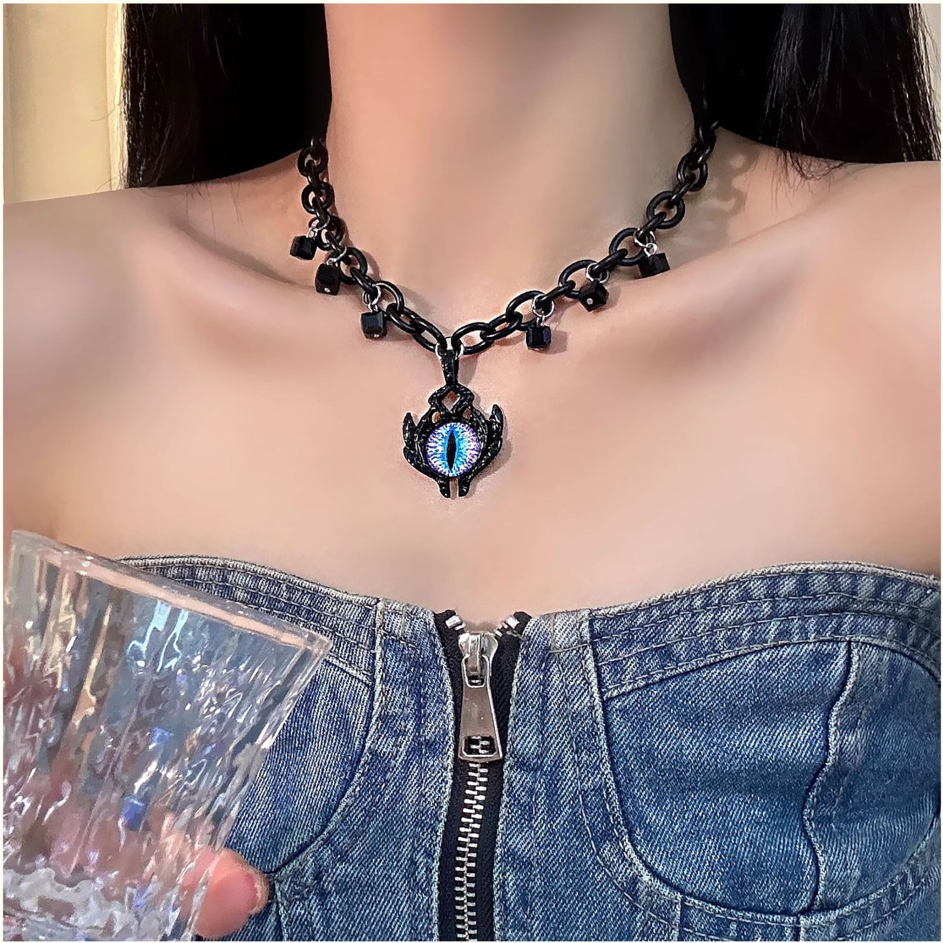 暗黑风恶魔之眼项链小众嘻哈颈链设计高级感锁骨链男女情侣款潮牌