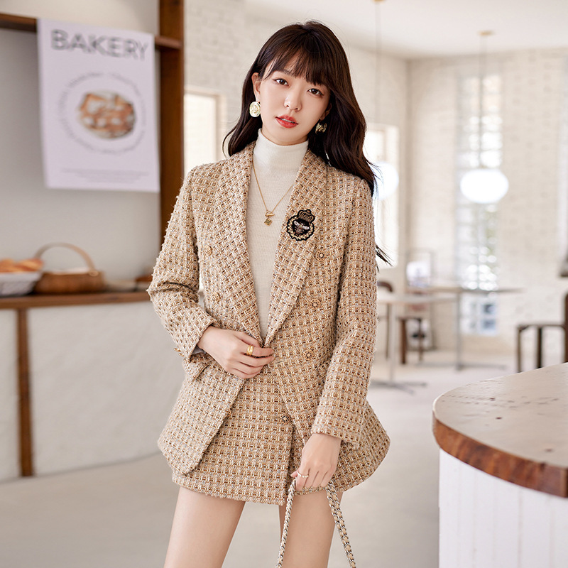 小香风套装高级感女秋冬装时尚减龄红色毛呢小洋装气质名媛两件套