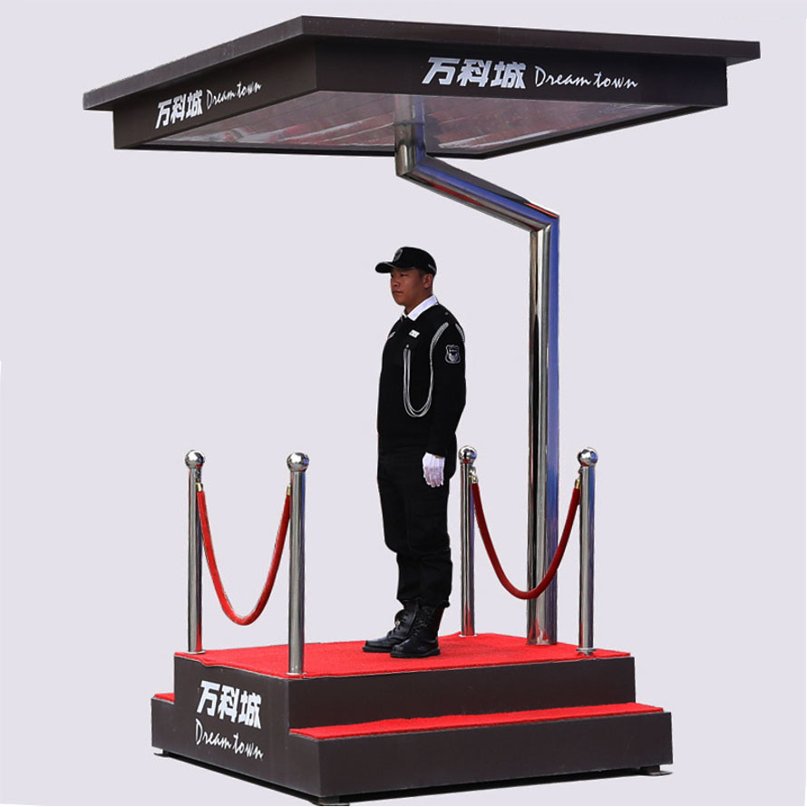 售楼处岗亭保安亭物业门岗形象礼宾站岗亭不锈钢站岗台门卫站台