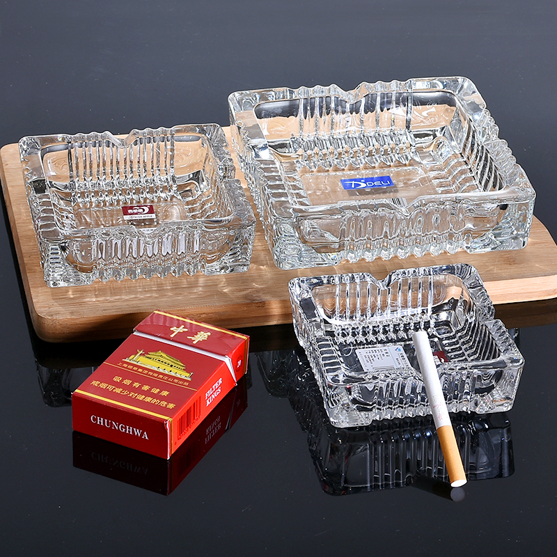 方形可爱家用加厚玻璃烟灰缸大小大号抽烟装饰品家庭透明香菸