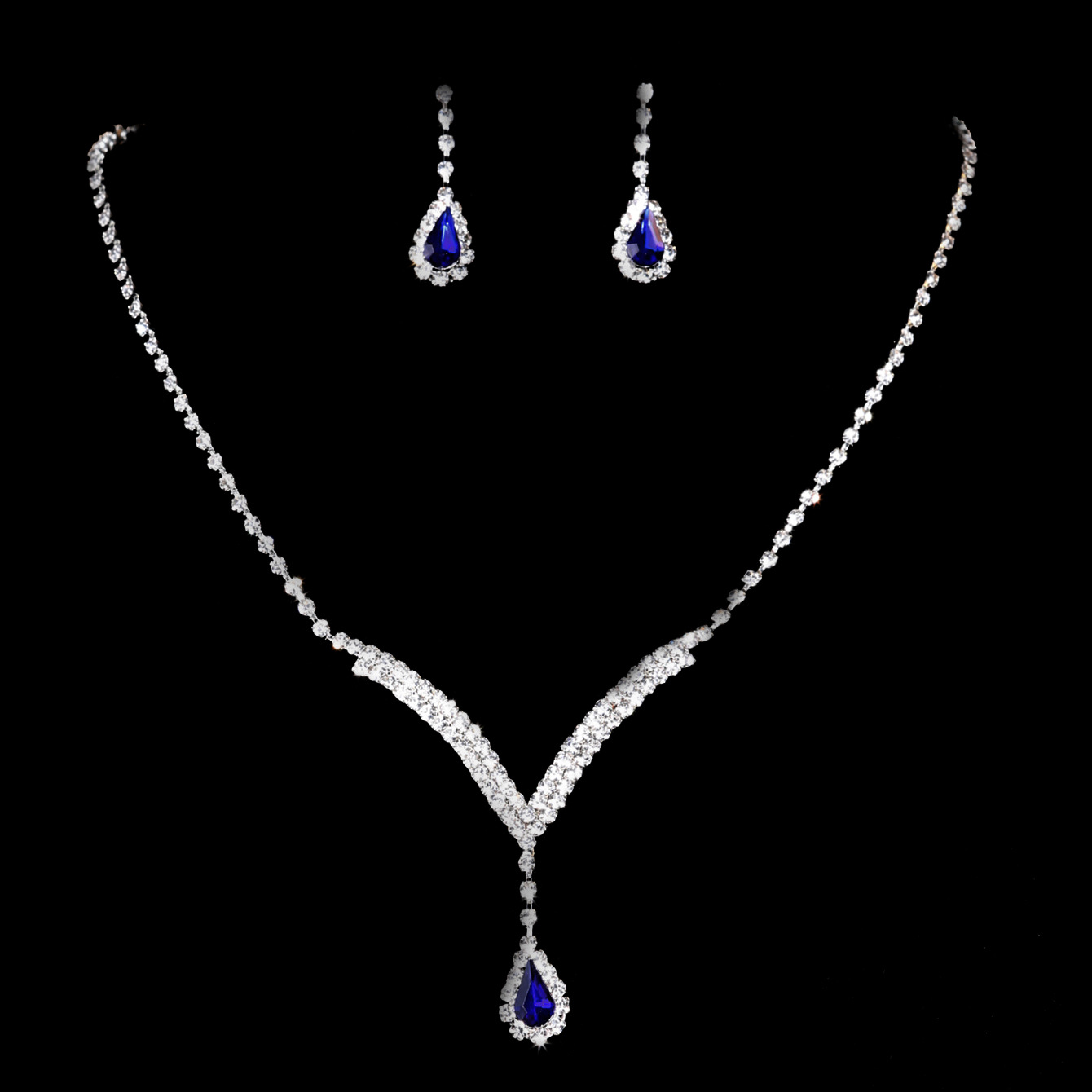 Popular Online Set Wholesale Fashion Bright Diamond Zircon Water Drop Necklace Earrings Bridal Wedding Accessories for Women