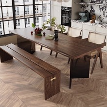 渐变亚克力悬浮餐桌家用客厅诧寂风自然边长方形黑胡桃木实木书桌