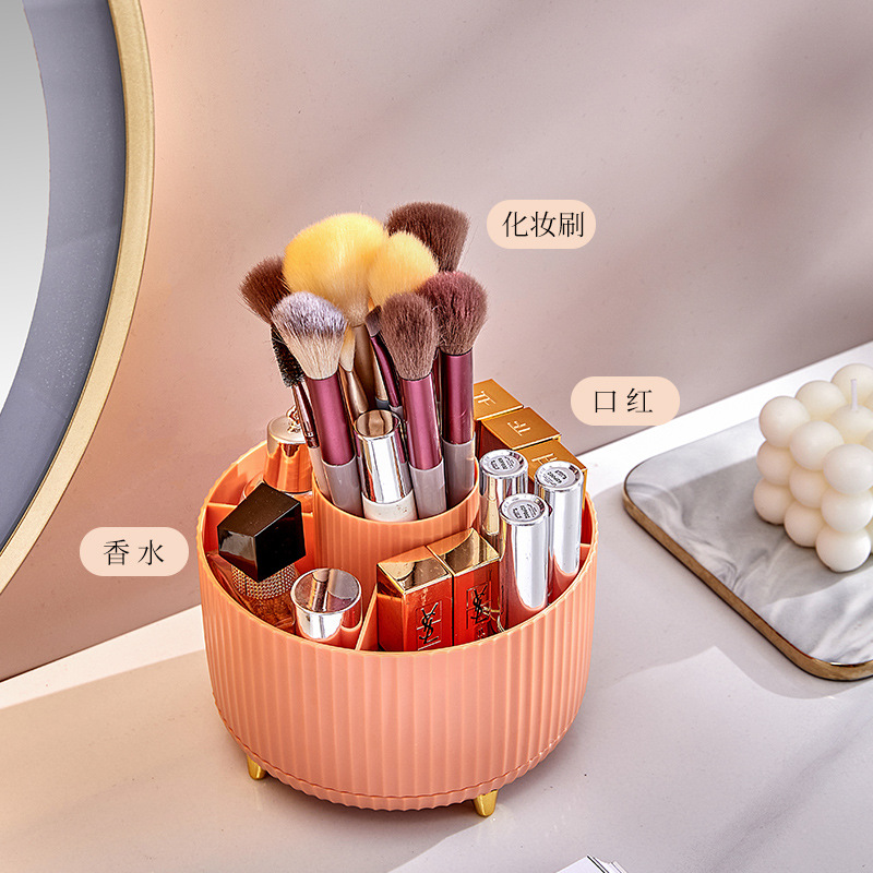 Cosmetic Case Storage Box Rotating Dustproof Makeup Brush Storage Tube Dresser Table Lipstick Eyeshadow Pen Holder Storage Bucket