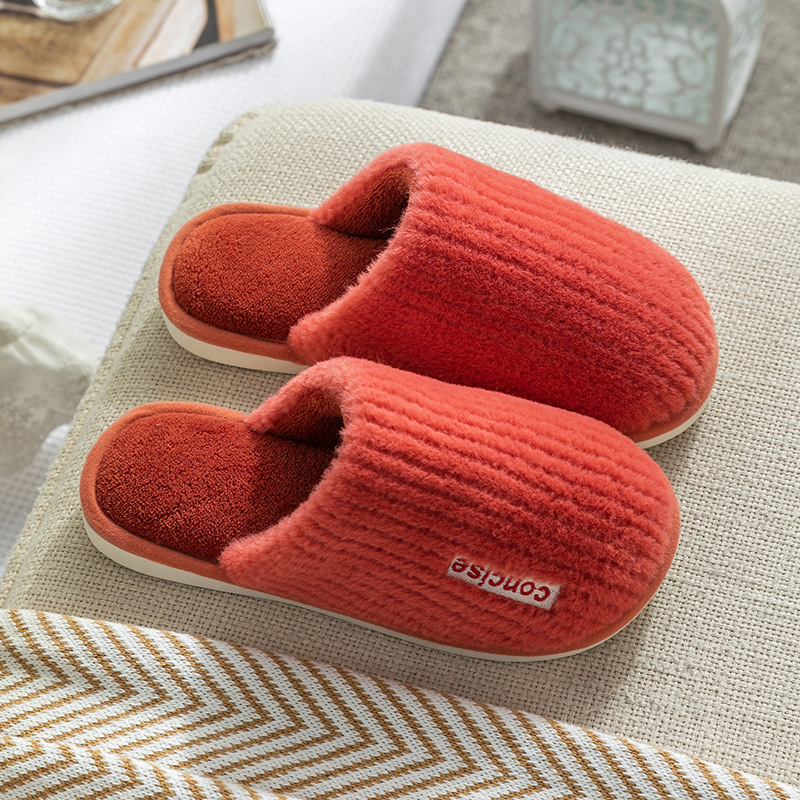 Spot Goods Cotton Slippers Women's Autumn and Winter Home Velvet Warm Home Non-Slip Thick Bottom Confinement Men's Indoor Winter