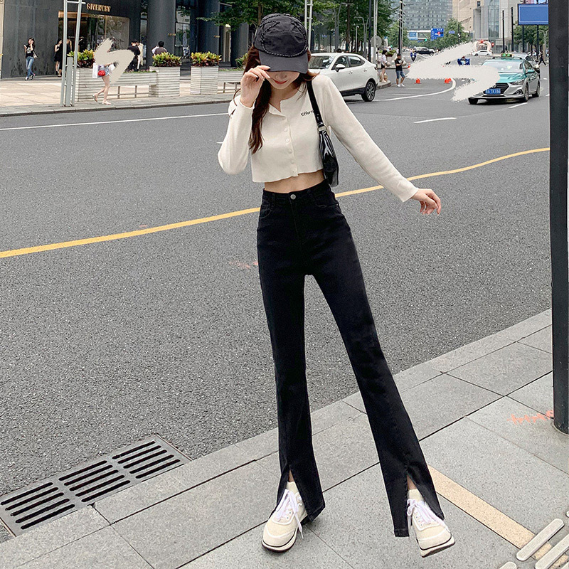   0781 Casual Skinny Jeans Women's 2023 Spring and Autumn High Waist Slim Fit Slimming Slit Tall and Small Horseshoe Pants