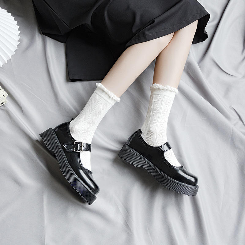 洛丽塔袜子中筒袜日系纯色jk制服袜子森系泡泡口花边少女袜学生袜