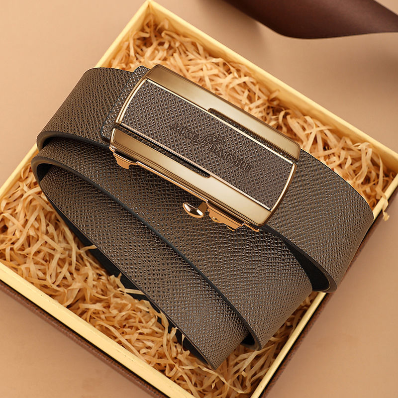 埃克袋鼠真皮皮带商务潮休闲内扣裤腰带男自动扣牛皮高档男士皮带