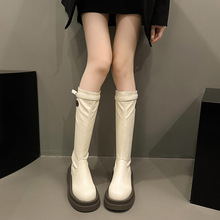 新款春秋冬季休闲保暖中筒马丁靴皮面拉链平跟厚底女式皮靴