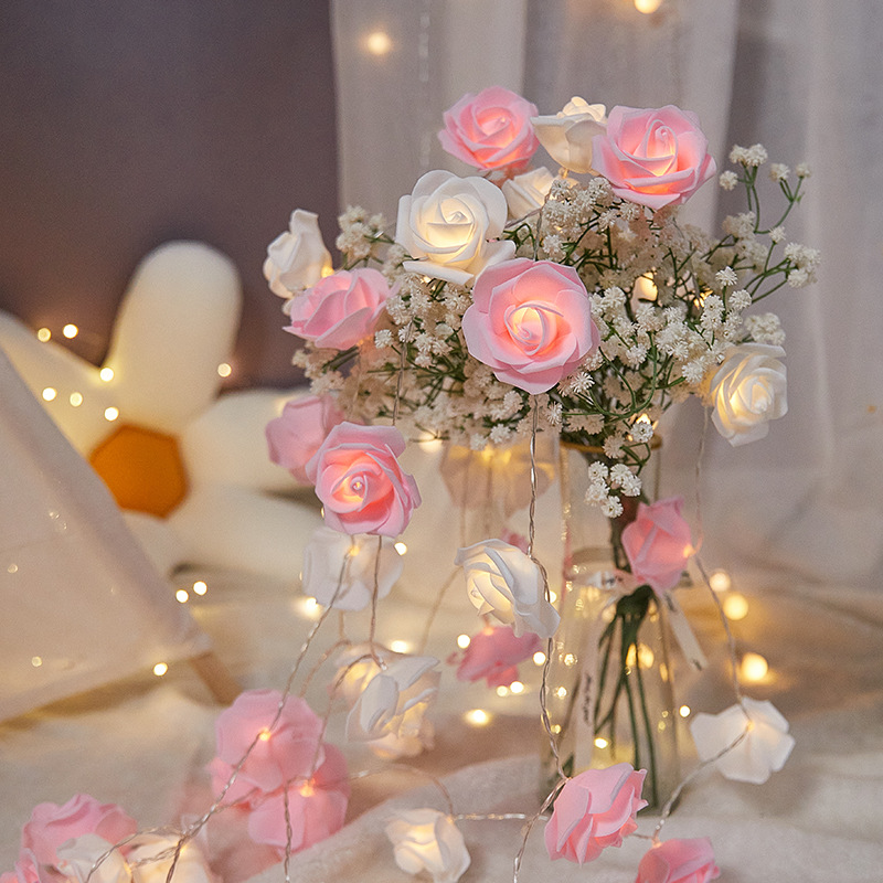 LED玫瑰花小彩灯串串灯室内求婚氛围灯生日场景布置少女房间装饰