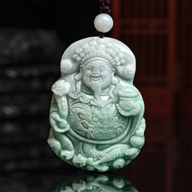 天然缅甸翡翠a货财神吊坠招财冰种玉石男女挂件玉佩四会玉器批发