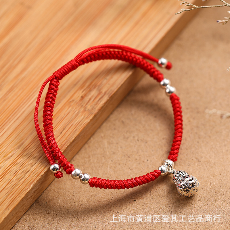 s925银饰葫芦吊坠编织红绳手链龙结复古简约本命年手绳节日礼物