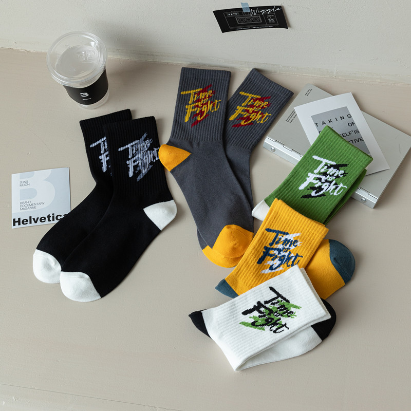 New SocksMen's Middle Tube SocksAutumn Ins Trendy Youth Basketball Sports Stockings Letters Deodorant Cotton SocksWholesale