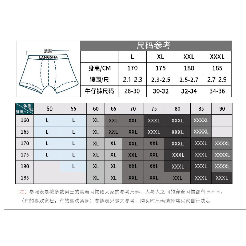 Langsha 2 Pack Men's Underwear Bamboo Fiber Wide Belt Boxers Solid Color Supermarket Underwear Wholesale