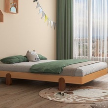 榻榻米床无床头床全实木支持制定榉木框架儿童实木床公主风双人床