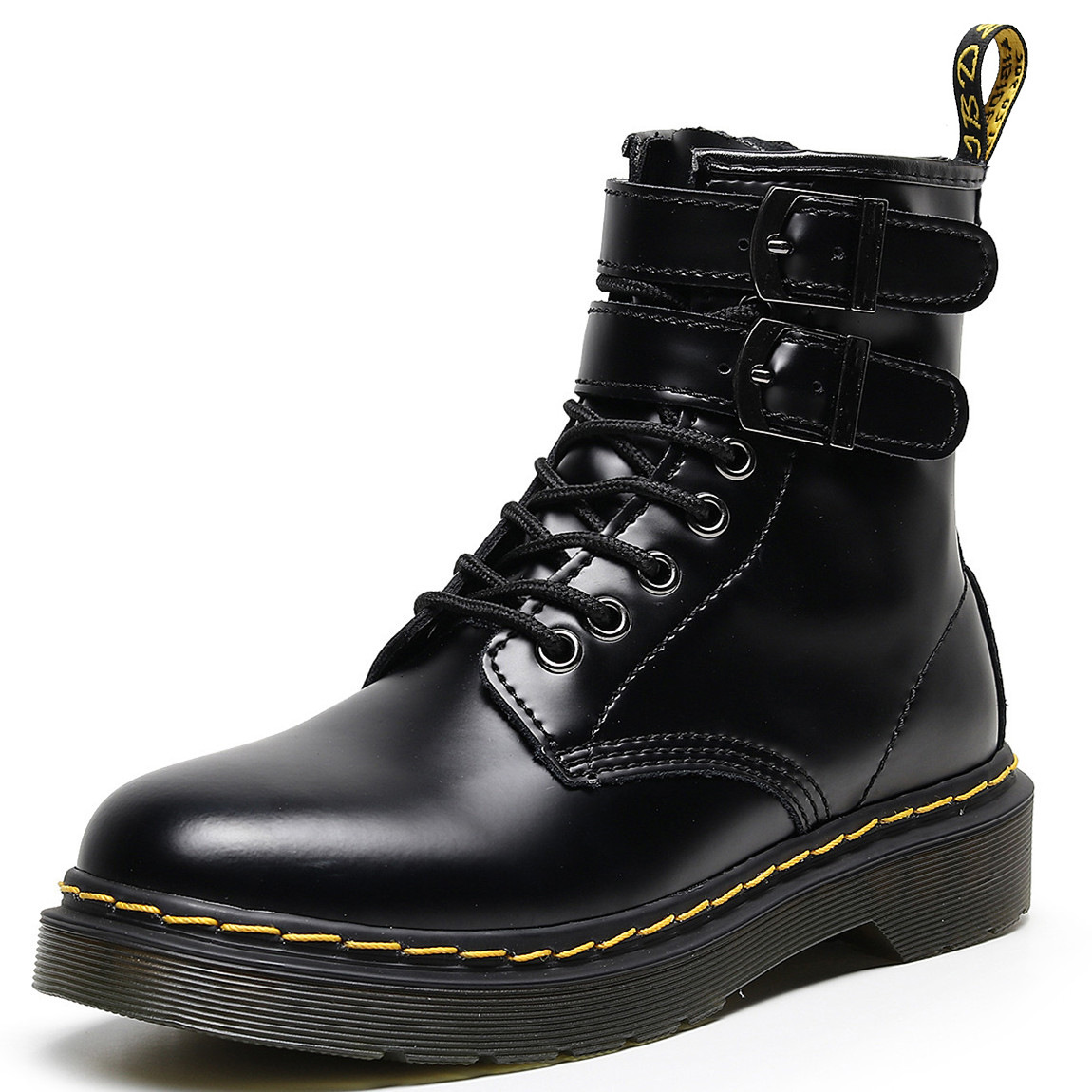 跨境2021马丁靴女1460英伦高帮女靴子真皮机车双搭扣拉链新款chic