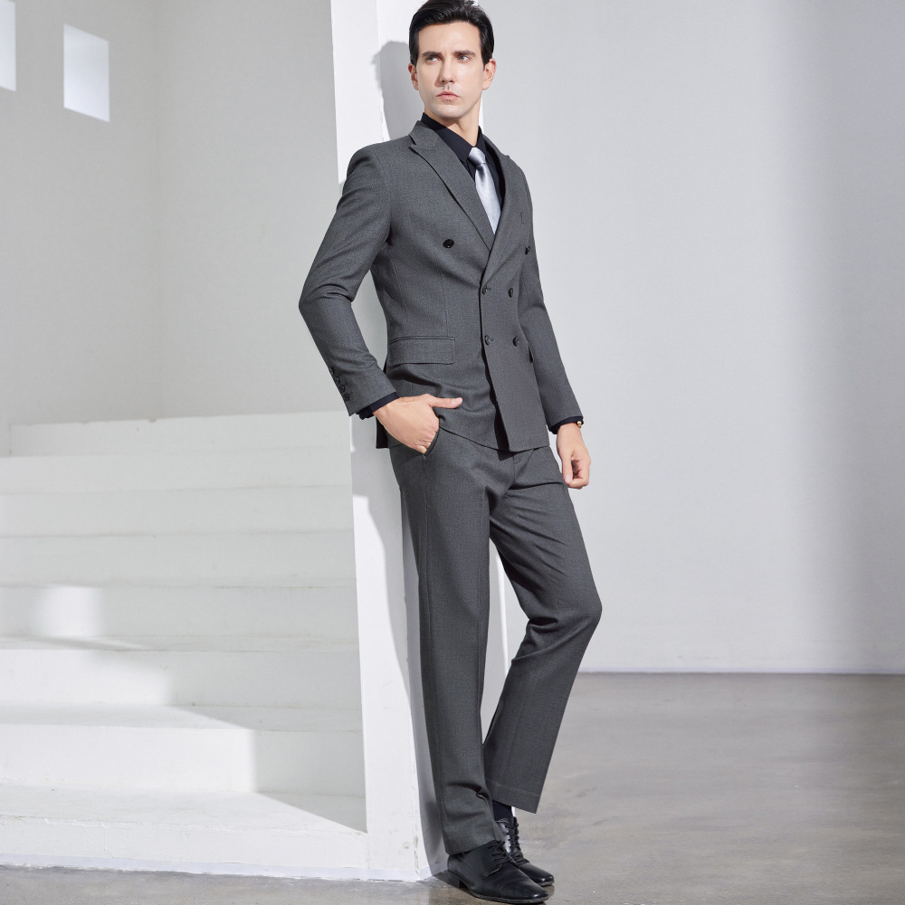 双排三粒扣男士羊毛西装套装 职业装 修身宴会结婚礼服 西服正装