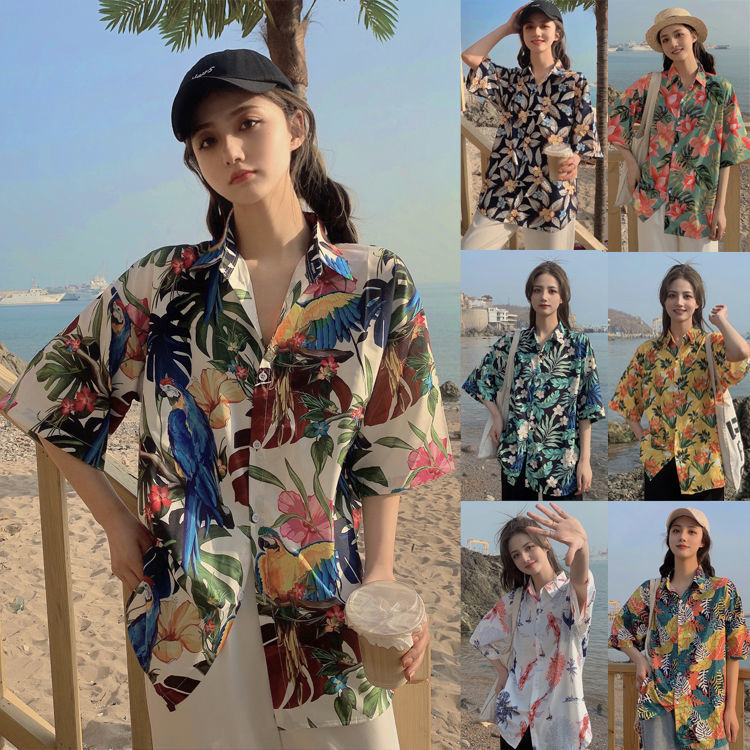 三亚旅游度假短袖花衬衫女夏威夷ins超仙海边沙滩衬衣港味上衣服