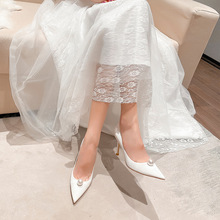 主婚纱婚鞋伴娘鞋2022夏季新款大珍珠尖头细跟高跟鞋婚鞋法式单鞋