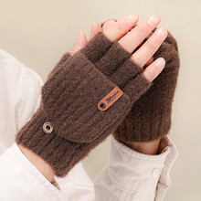跨境手套男女秋冬天翻盖半指半掌保暖防风时尚通勤写字高中生露指