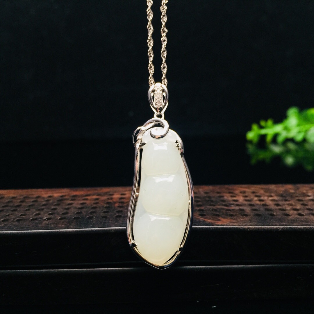 玉佳玉银镶玉民族风玉坠挂件和田玉平安福豆吊坠镶宝石男女款项坠