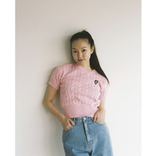 现 2024春夏季新款韩国设计师甜美麻花爱心刺绣针织短袖