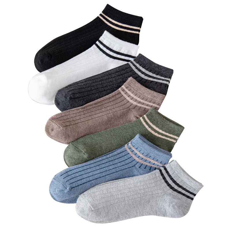 Classic Men's Screw Type Parallel Bars Short Socks Spring and Summer New Solid Color Casual and Comfortable Drawstring Boat Socks Men's Cotton Socks