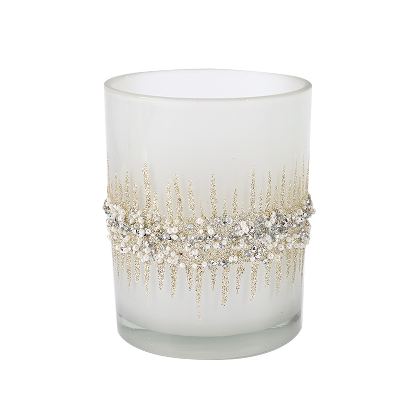 Glass Christmas Frosted White Painted Candle Cup Plated Carved Glass Candle Cup Christmas Series Candle Cup Candlestick Wax Cup