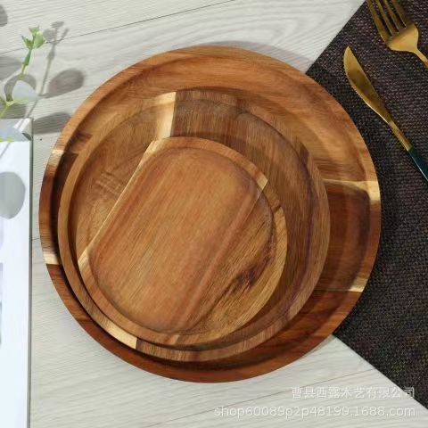 Acacia Wood Pallet Wooden Plate round Wooden Plate Japanese Tea Tray Dessert Plate Snack Cake Plate Breakfast Plate