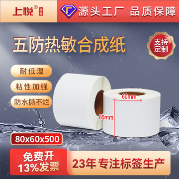热敏合成纸耐低温撕不破80x60x500冷冻冷库热敏标签纸 五防热敏纸