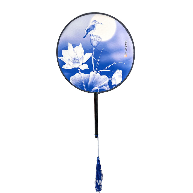 中国风古典宫廷单面圆形舞蹈扇团扇青花瓷模特走秀舞台表演道具