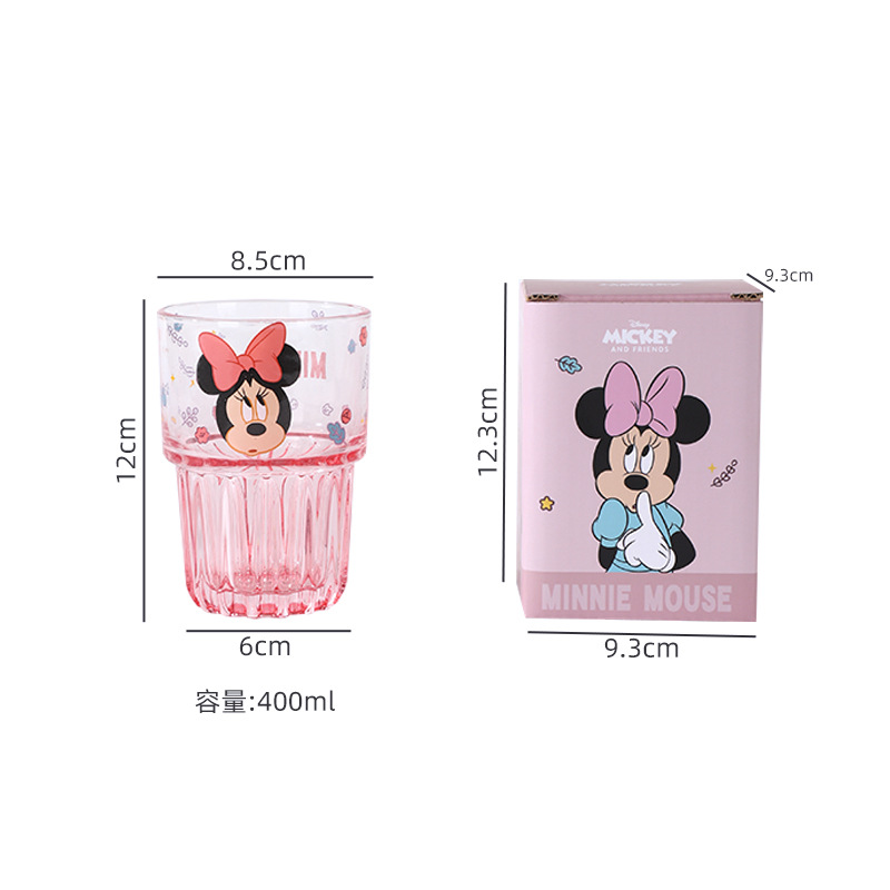 Disney Water Cup Vertical Pattern Bamboo Joint Cup Transparent Glass Ins Cup with Hand Gift Net Red Glass Water Cup Wholesale