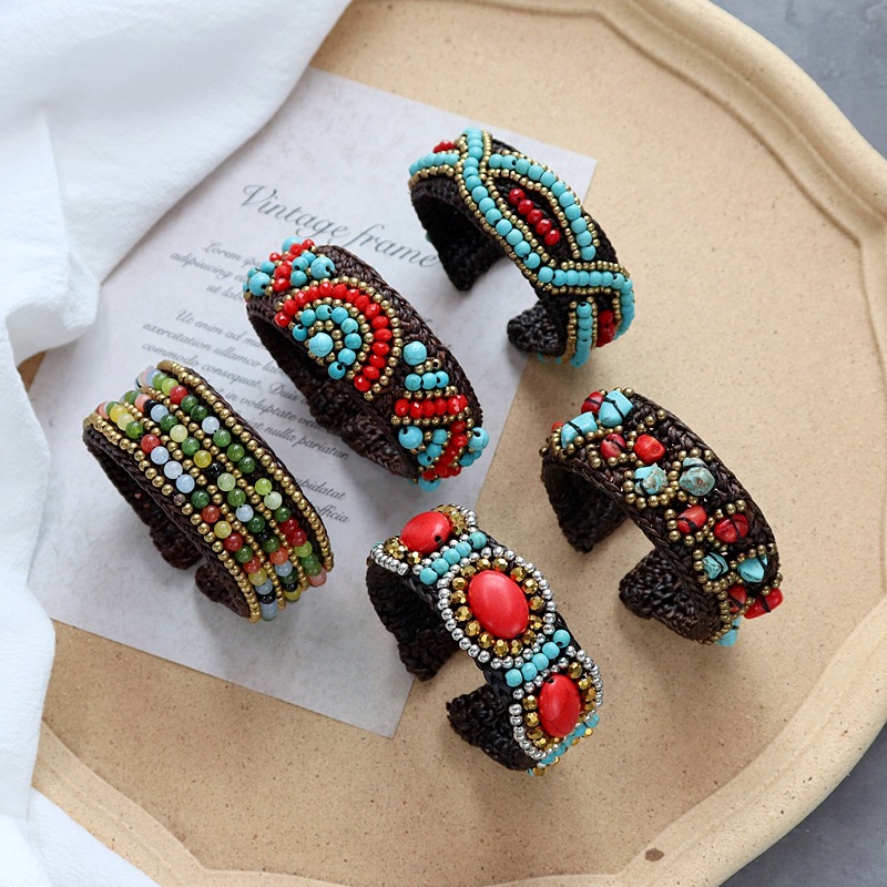 european and american handmade bohemian ethnic bracelet woven natural stone retro personality tibetan bracelet ornament women