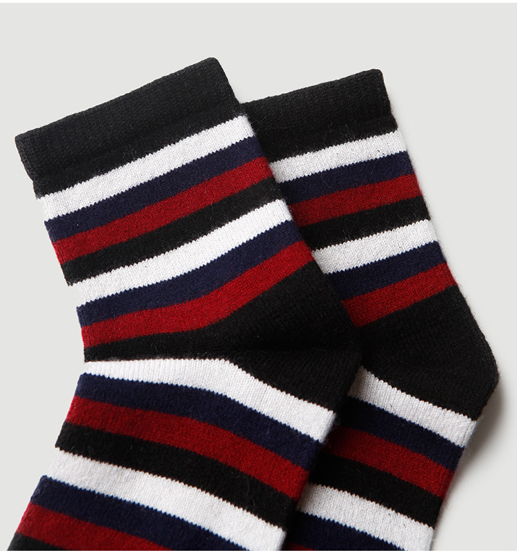 条纹羊绒袜子羊毛袜短筒袜秋冬季加厚保暖彩色女士男士针织袜通用