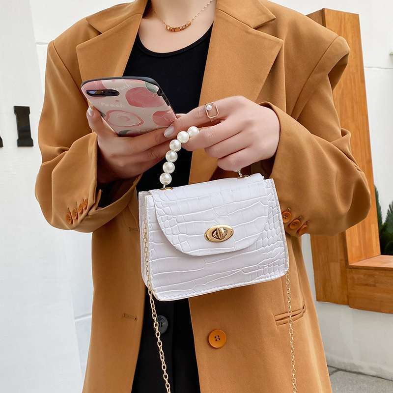 Fashion Sweet Pearl Tote 2022 New Girlish Style Crocodile Pattern Chain Shoulder Bag Crossbody Phone Bag