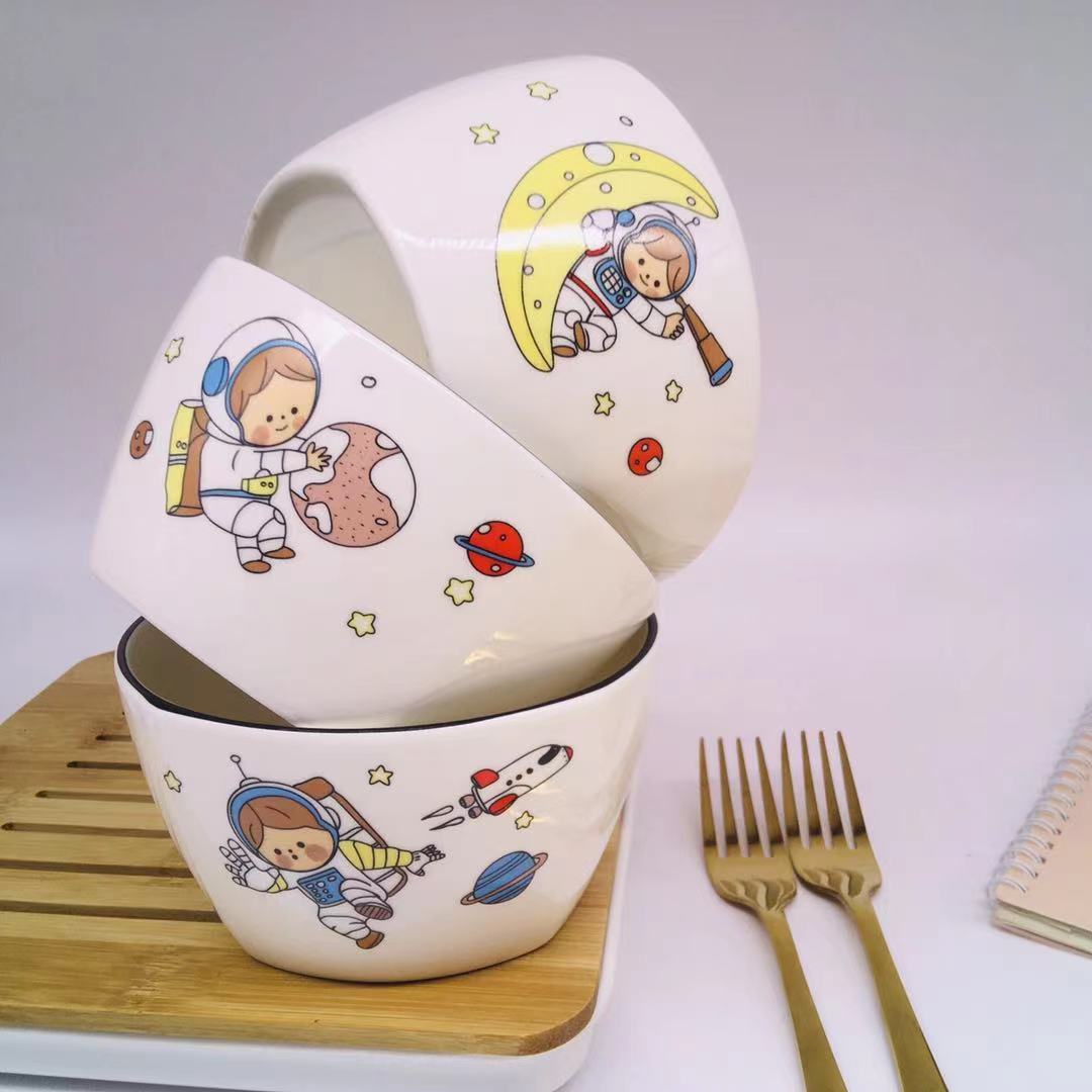 创意卡通 网红可爱方碗 超市 两元店日用陶瓷黑线4.