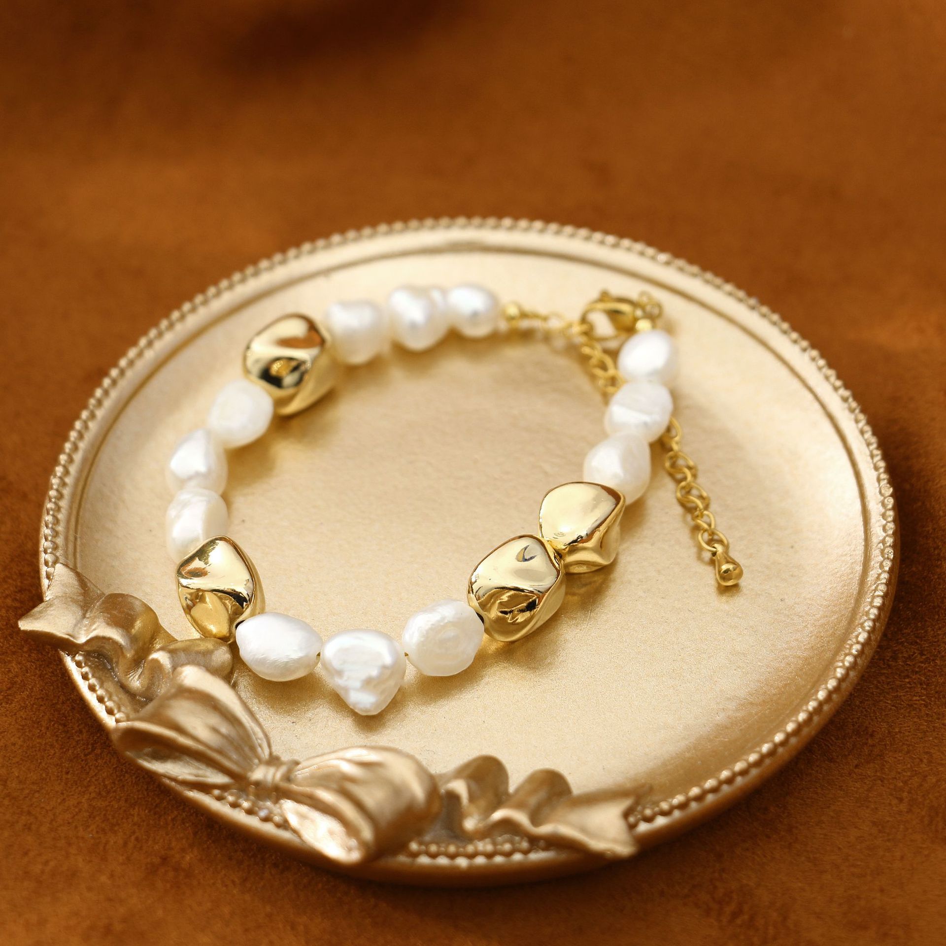 Baroque Pp Spacer Beads Freshwater Pearl All-Match Bracelet Niche Design Light Luxury Bracelet Girlfriends Student Jewelry