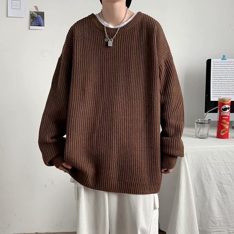 秋冬季宽松粗棒针毛衣男韩版潮流休闲打底线衣青少年基础款针织衫