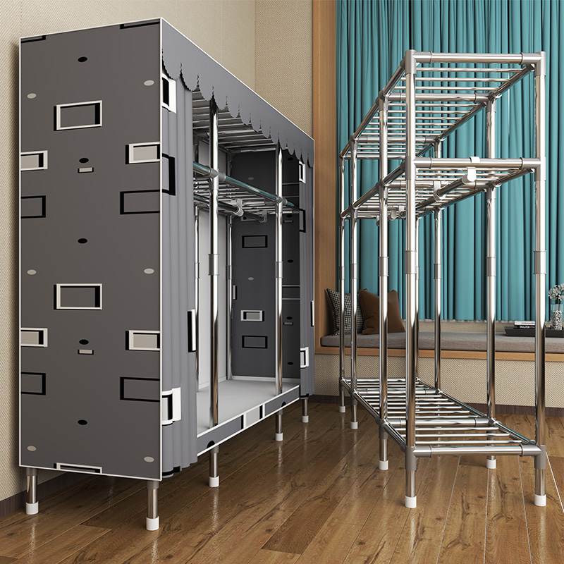 简易衣柜合金钢管组装宿舍收纳单双人衣橱简约现代大号钢架布衣.