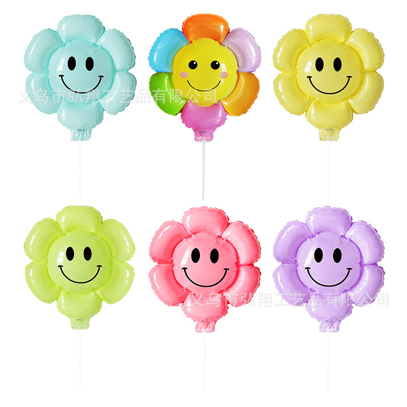 Smiley Flower Little Daisy SUNFLOWER with Rod Clip Balloon Birthday Party Decoration Push Event Gift