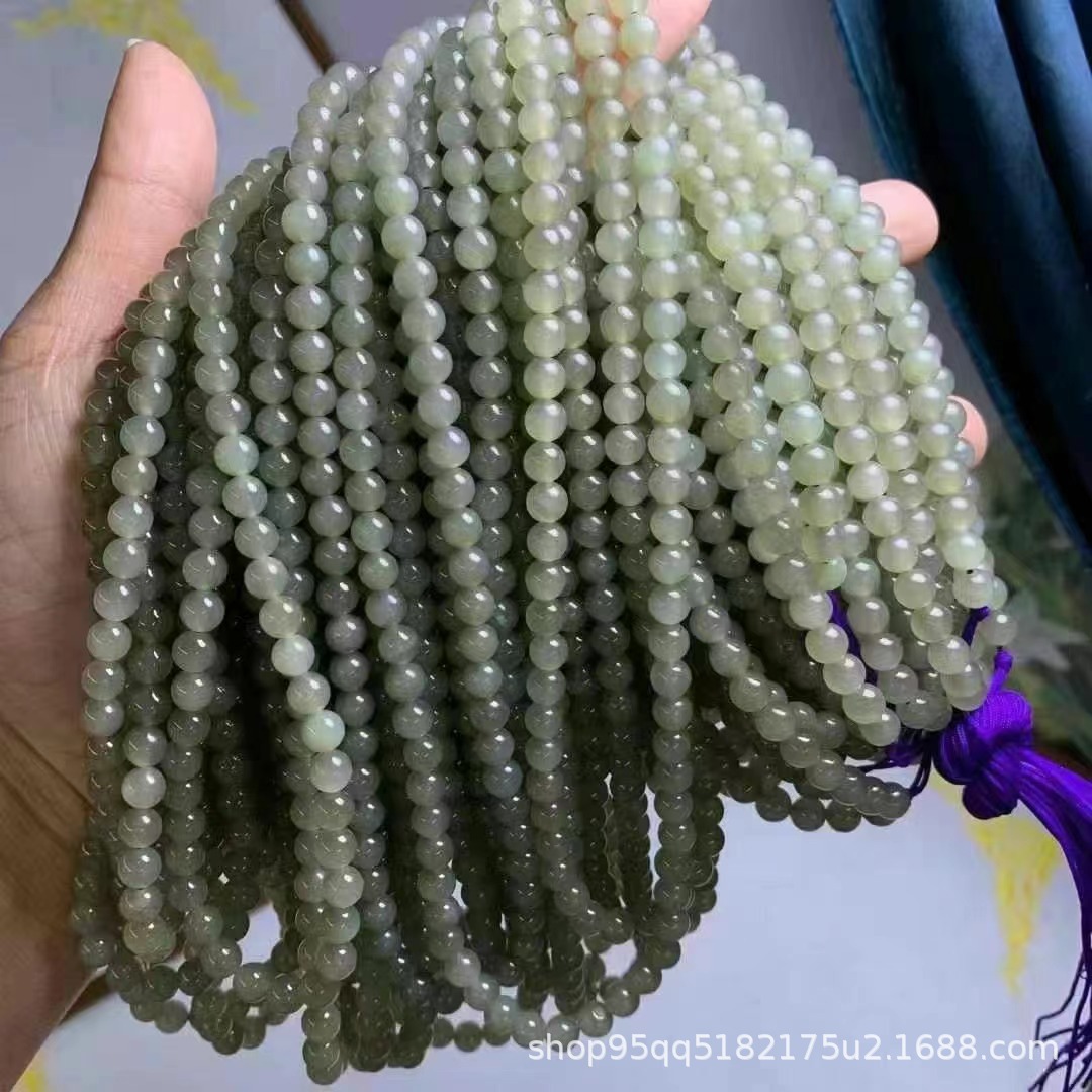 和田玉青海料烟灰色108颗佛珠多圈手链手串长链diy配链项链-阿里巴巴