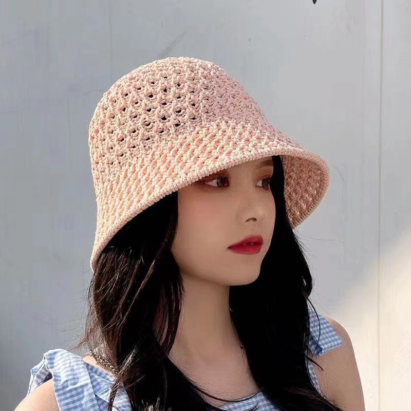 Hat New Bucket Hat Solid Color Hat Summer Japanese Hollow Sun-Proof Wide Brim Woven Straw Hat Small Edge Bucket Hat Women