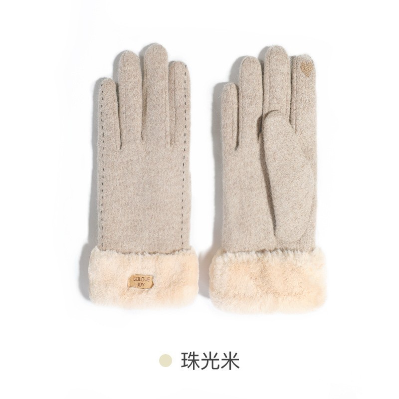 Autumn and Winter Wool Gloves Women's Fleece-lined Thickened Winter Riding Windproof Touch Screen Warm-Keeping and Cold-Proof Cashmere Gloves