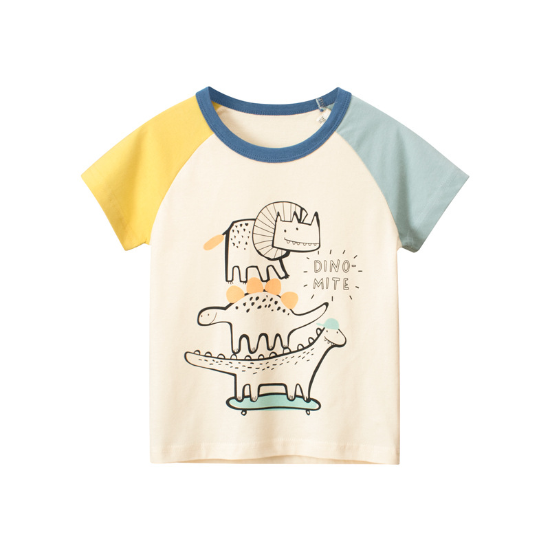 Korean Style Children's Clothing 2024 Summer New 27kids Children Dinosaur Men's Short Sleeve T-shirt Half Sleeve One Piece Dropshipping