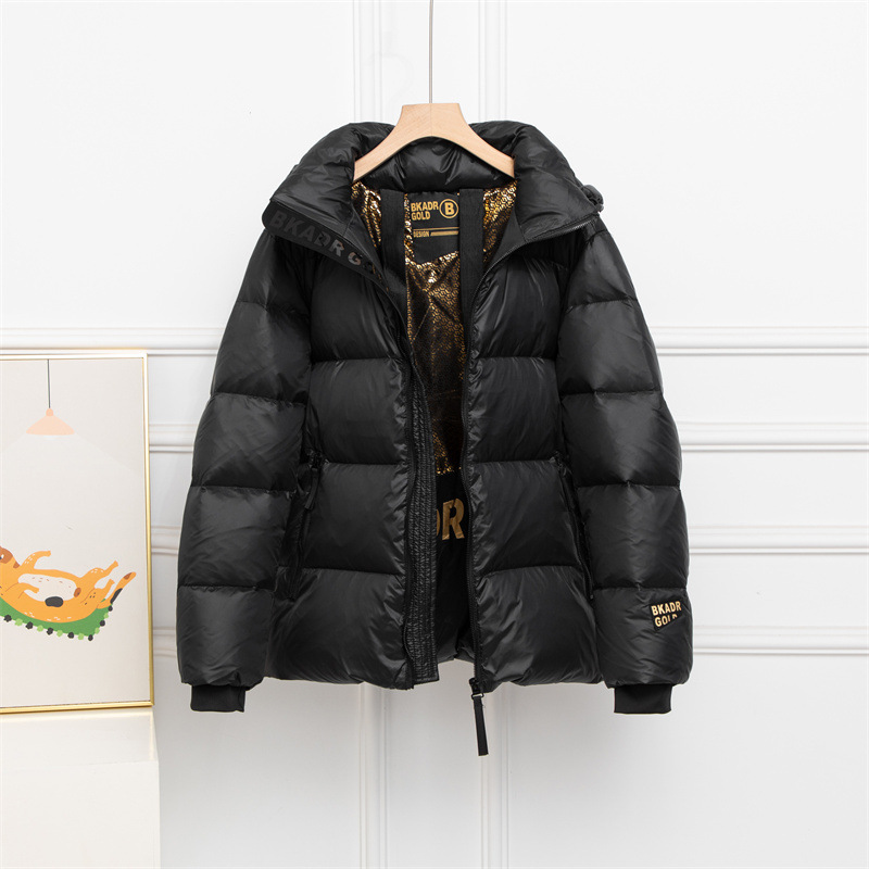 High Quality Black Gold down Jacket Short Female 2023 Autumn and Winter New Couple Warm Thick White Duck down Bright Surface All-Matching